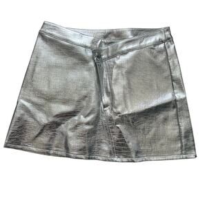Torn by Ronny Kobo Women's Metallic Silver Faux Croc Mini Skirt  Size M (NWT)